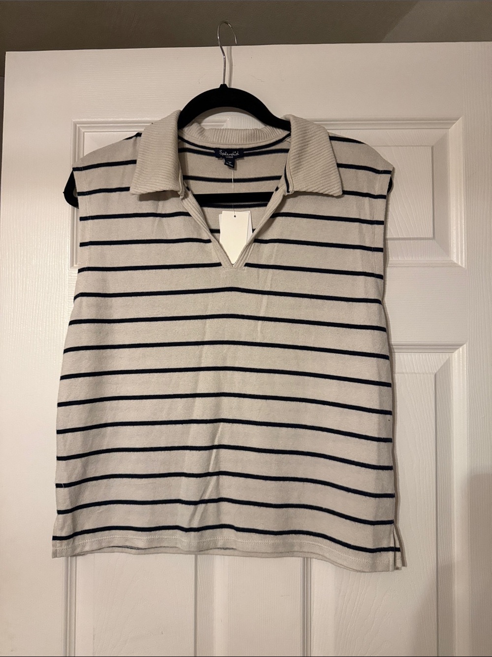 Splendid Cream Tank Top with Navy Stripes